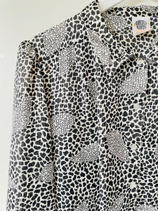 Vintage 1980s animal print black and white long sleeve blouse M/L