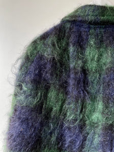 Green and blue check vintage 1960s mohair cape made in GB by Jay Dee Medium M
