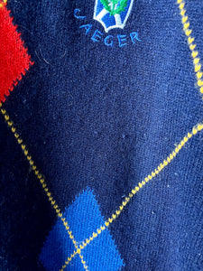 Jaeger Argyle v-neck wool jumper M to L