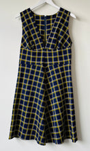 Load image into Gallery viewer, Sleeveless short 1970s blue and yellow check dress L