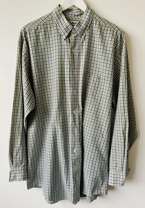 L L Bean vintage mens green blue check checked long sleeve shirt L Large