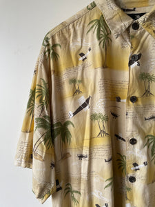 Pastel yellow Hawaiian shirt with palm trees L