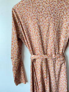 1970s flower pattern midi vintage pussy bow dress with belt L