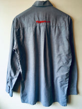 Load image into Gallery viewer, Grey blue Dickies tippers long sleeve work shirt with button collar L