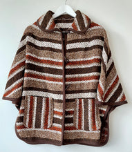 Load image into Gallery viewer, Cozy brown striped wool vintage 1960s/1970s short poncho cape by Julius M