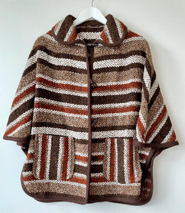 Cozy brown striped wool vintage 1960s/1970s short poncho cape by Julius M