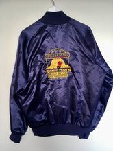 Load image into Gallery viewer, Dark blue vintage satin baseball style bomber jacket XL