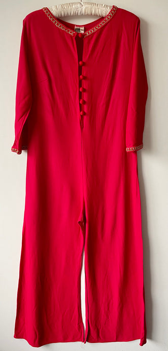 Cherry red Spinney Dicel vintage 1960s long sleeve  jumpsuit, play suit, catsuit all in one M