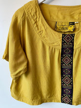Load image into Gallery viewer, Mustard yellow cropped 1980s vintage shirt sleeve top M/L