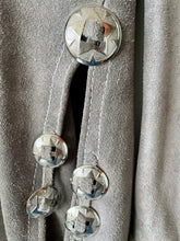 Load image into Gallery viewer, Gorgeous grey vintage 1970s 1980s suede Mexican over shirt TT label with horses Medium M