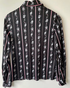 Pink and black vintage 1970s patterned ladies shirt S