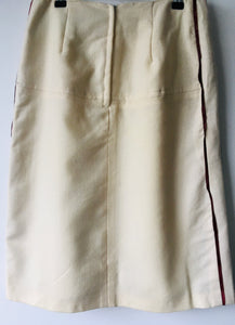 1970s vintage cream knee length skirt with appliqué M