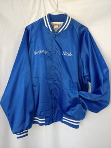 Blue satin baseball jacket